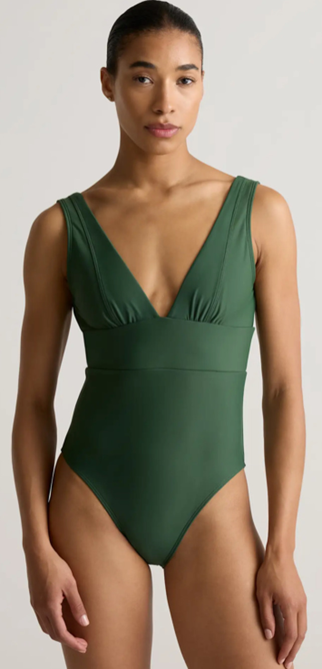 Quince Italian Plunge One-Piece Swimsuit Palm Green Size Small NEW